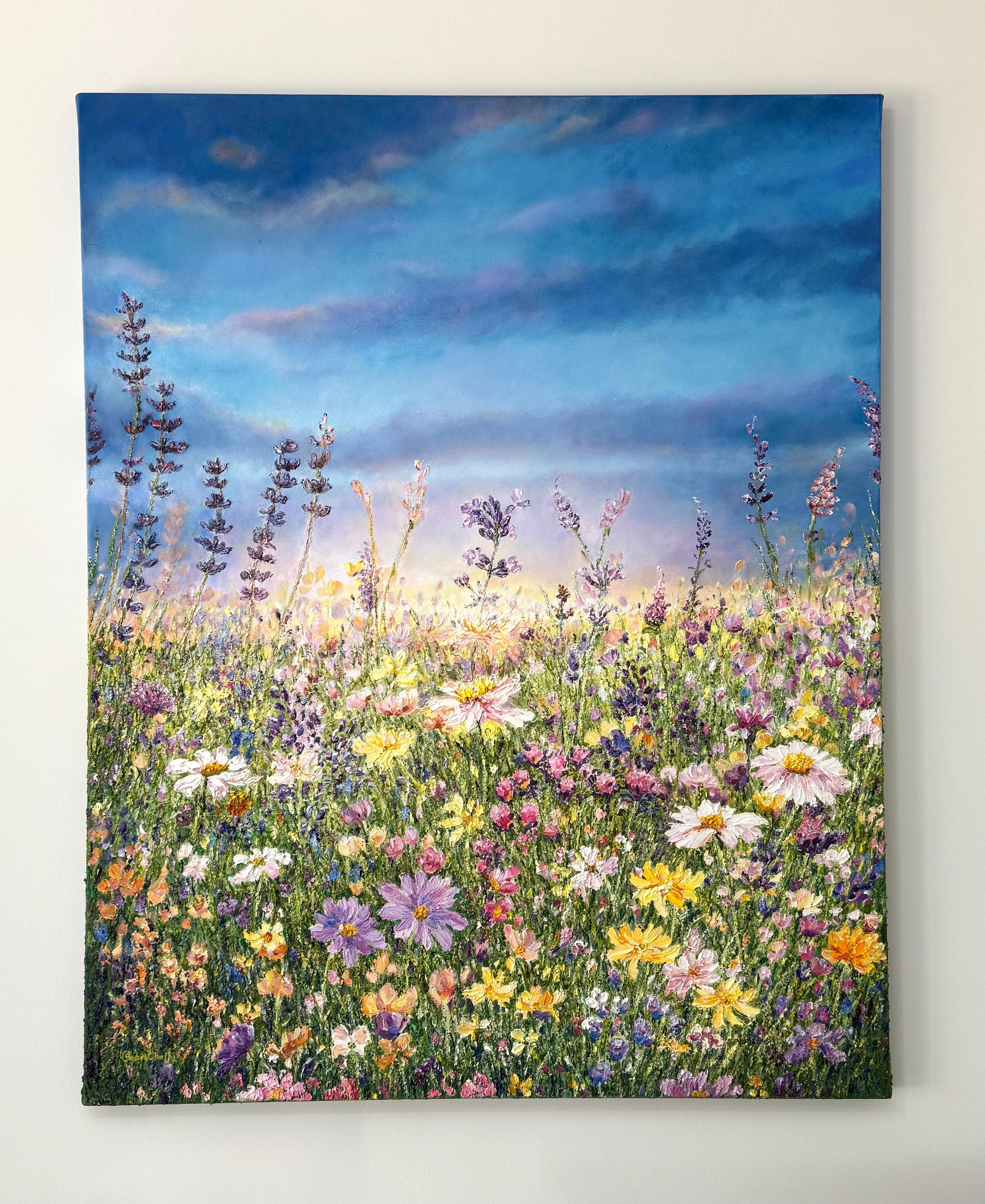 Wiese des Lichts - original realismus landschaft öl gemälde-zeitgenössische kunstwerke (Impressionismus), Painting, von Sophia Chalklen