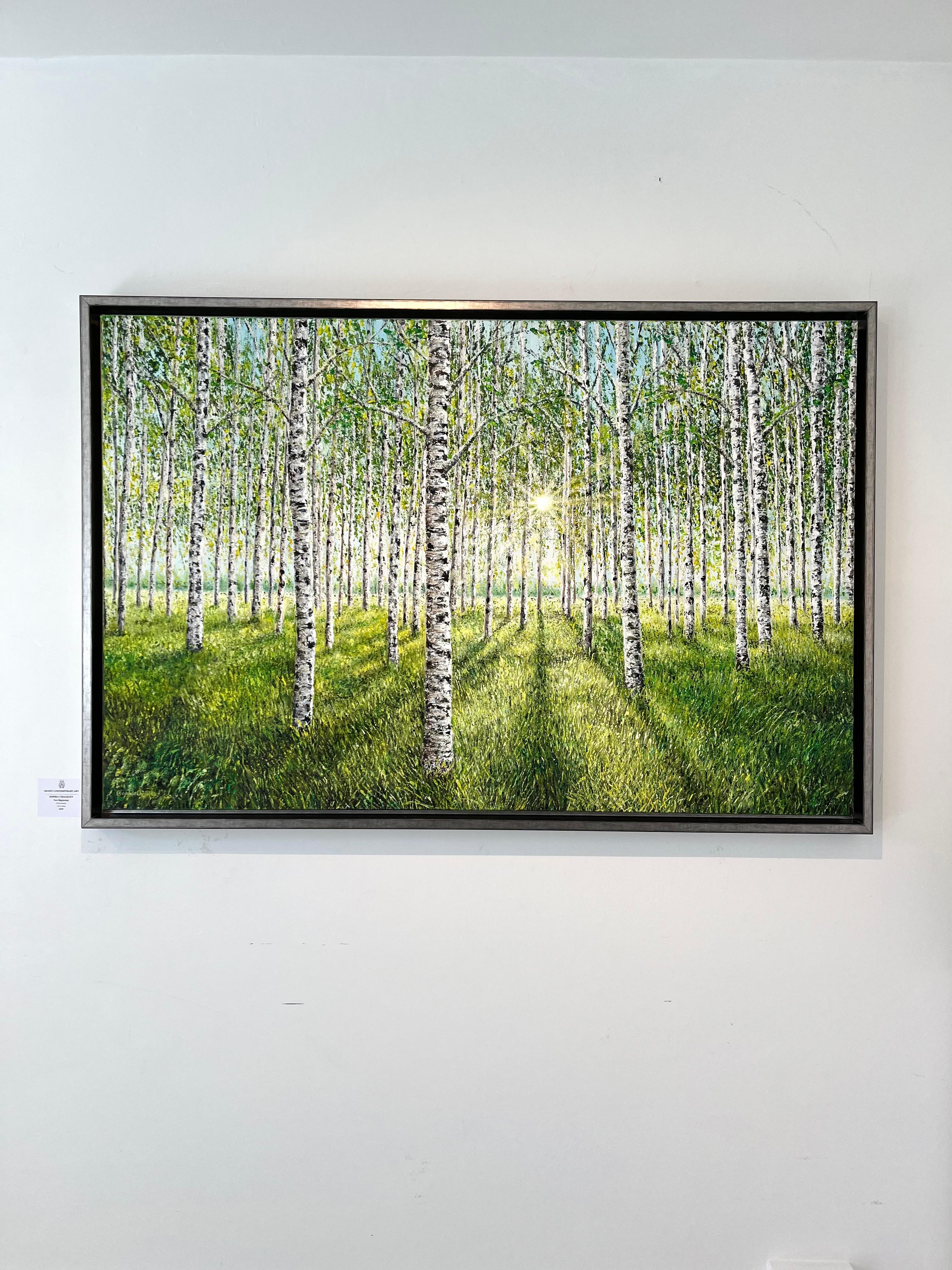 New Beginnings-original realism landscape forest oil painting-contemporary Art - Impressionnisme Painting par Sophia Chalklen