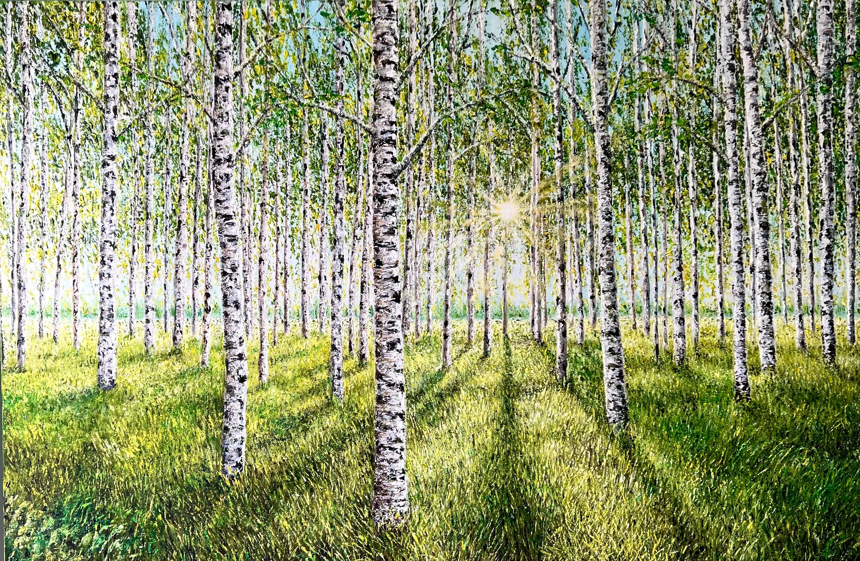 New Beginnings-original realism landscape forest oil painting-contemporary Art - Painting by Sophia Chalklen