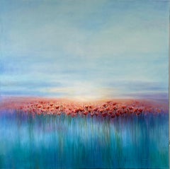 Poppies at Day Break - original impressionism landscape-contemporary oil artwork