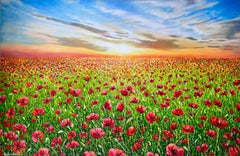Poppy Field - original realism landscape floral oil painting - contemporary Art