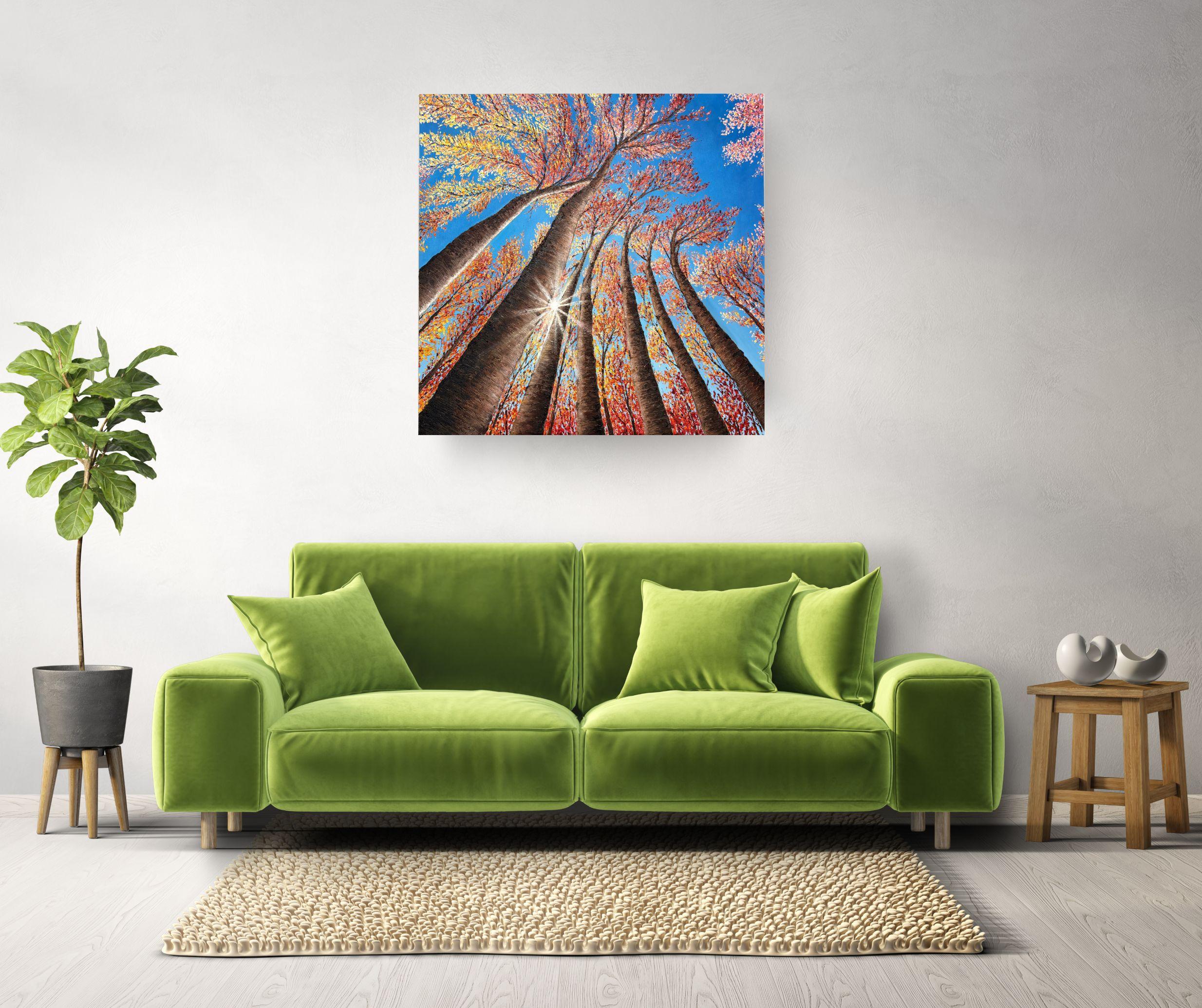 Rise of Autumn - original realismus landschaft öl gemälde-zeitgenössische kunstwerke (Braun), Landscape Painting, von Sophia Chalklen