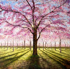 Vintage Sakura-original realism landscape painting-blossom sakura tree-Contemporary Art