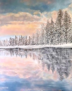 Sophia Chalklen - Snowy Haven - original impressionism landscape painting - contemporary Art Snowy Haven - original impressionism landscape painting - contemporary Art