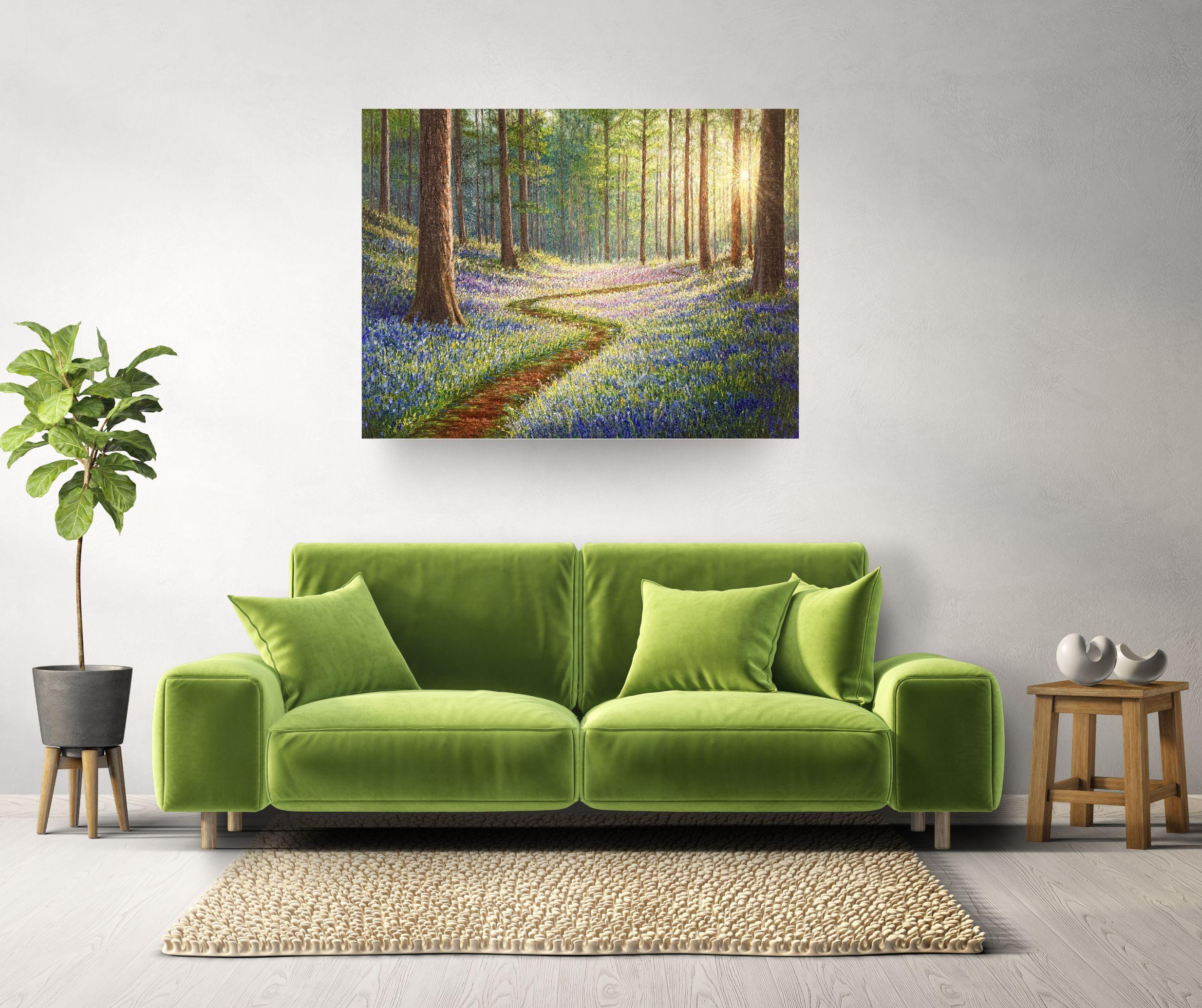 Sunlit Bluebells - original realismus landschaft öl gemälde-zeitgenössischen kunstwerk im Angebot 1
