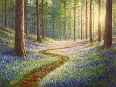 Bluebells au soleil - peinture à l'huile de paysage réaliste-œuvre d'art contemporain