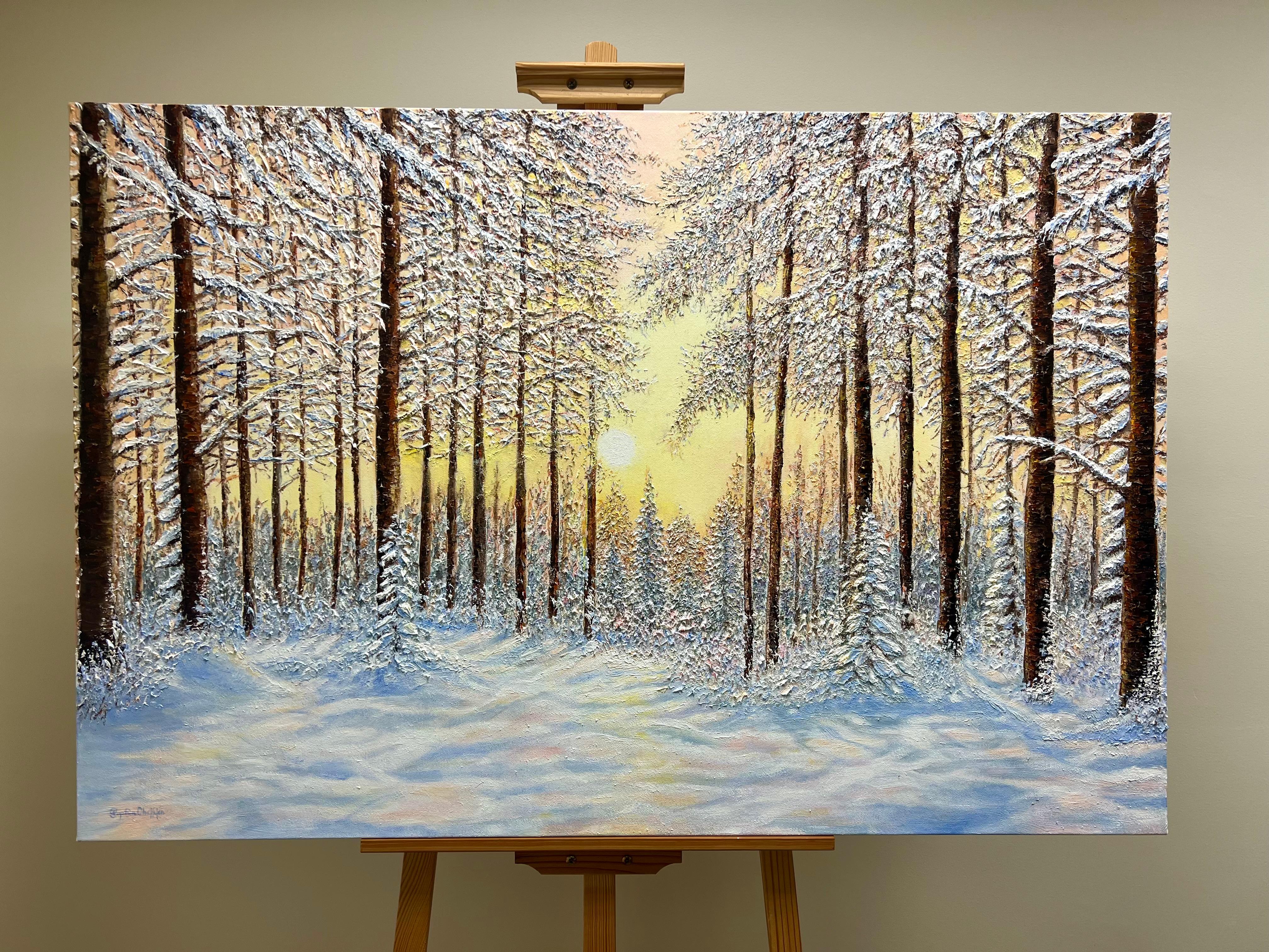 La magia del invierno - pintura original de paisaje impresionista-Arte contemporáneo - Landscape Painting Gris de Sophia Chalklen