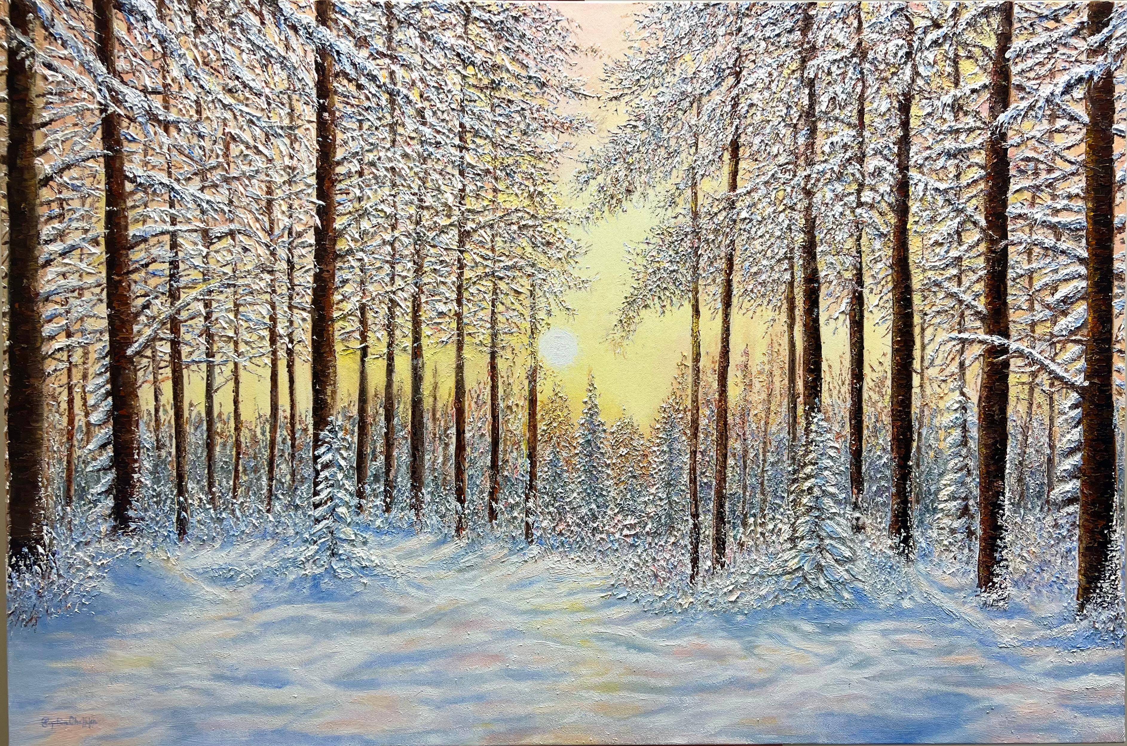 Landscape Painting de Sophia Chalklen - La magia del invierno - pintura original de paisaje impresionista-Arte contemporáneo