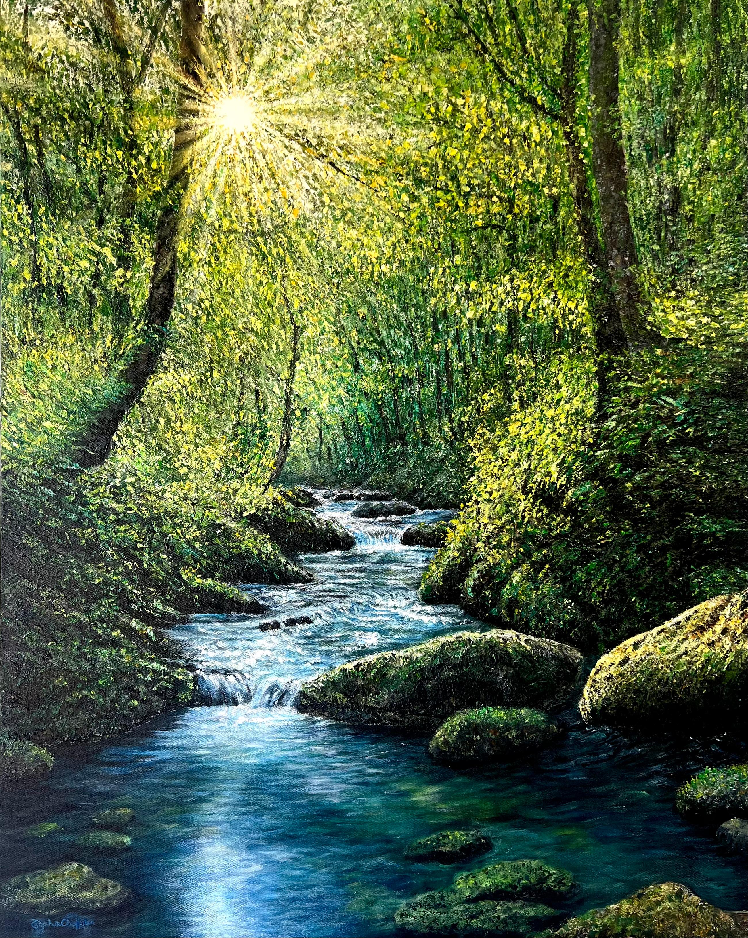 Vom Licht berührt - Originales realistisches Landschaftsgemälde in Öl - Zeitgenössisches Kunstwerk – Painting von Sophia Chalklen