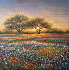 Where Bluebonnets Glow - original landscape oil painting- contemporary artwork