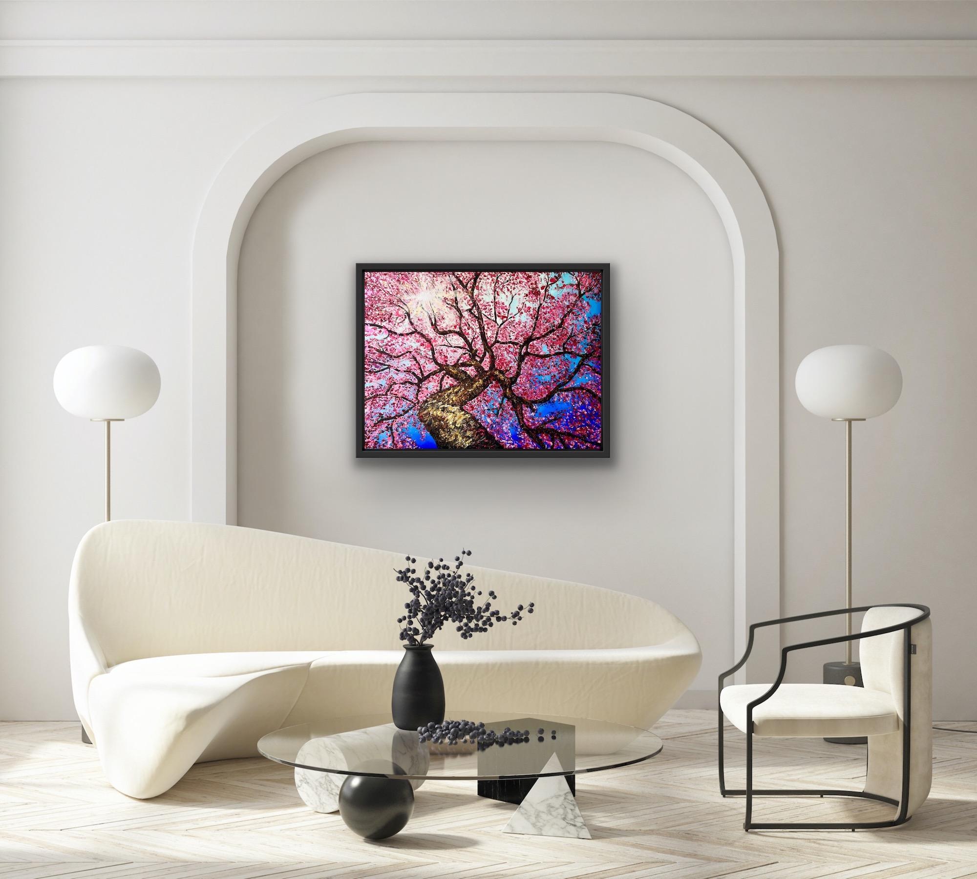 Cherry Blossom Dream, Original Tree Art, Skyscape Painting, Springtime Painting For Sale 3