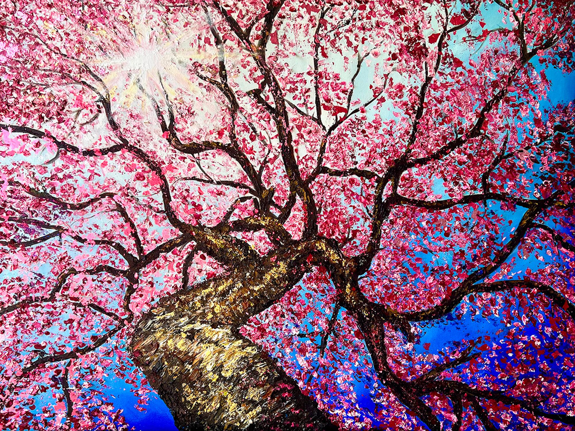 Kirschblütenblatttraum, Original-Baumkunst, Himmelslandschaftsgemälde, Frühlingsgemälde