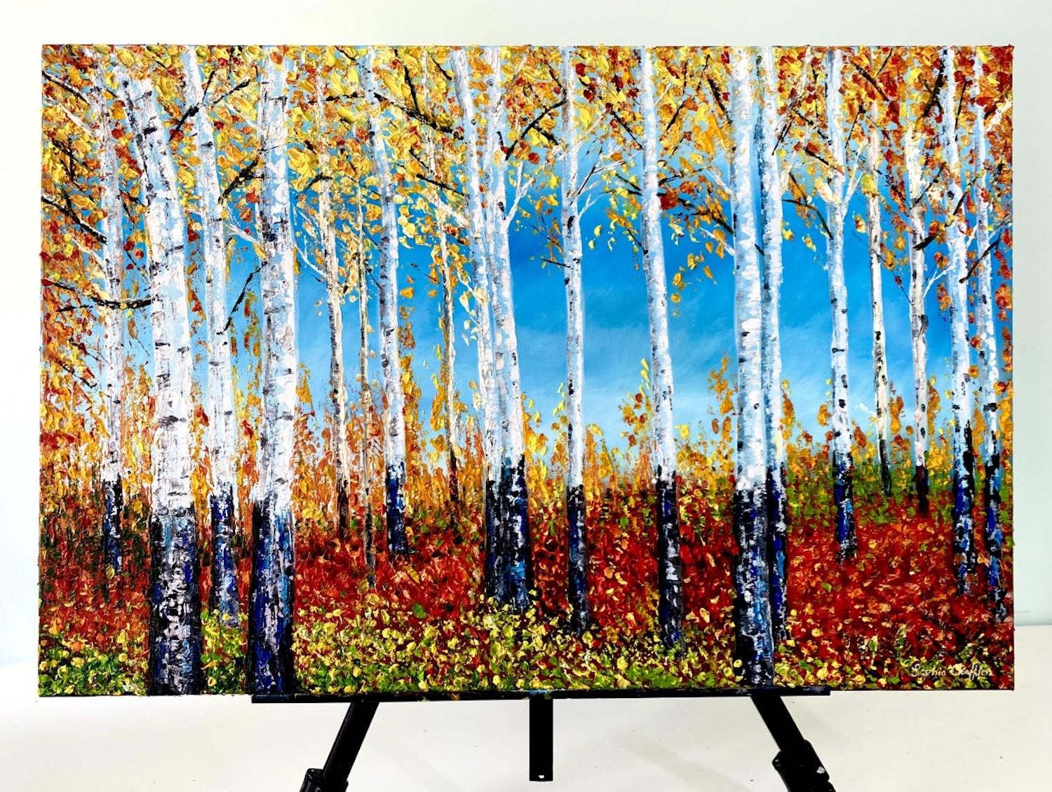 Forest of Dreams, Tree Art, Contemporary Gold Nature Painting, Warm Art, Crisp For Sale 1