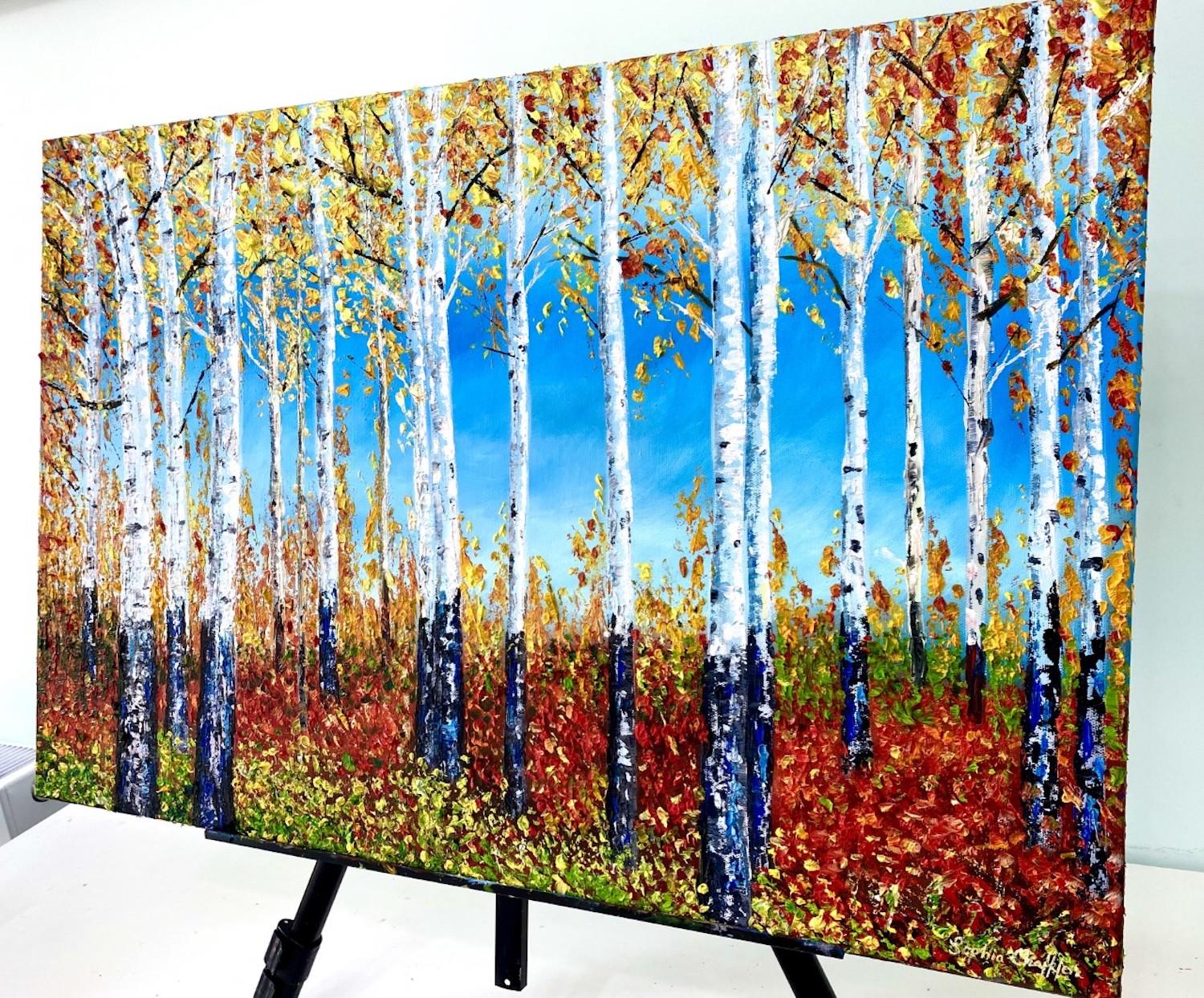 Forest of Dreams, Tree Art, Contemporary Gold Nature Painting, Warm Art, Crisp For Sale 2