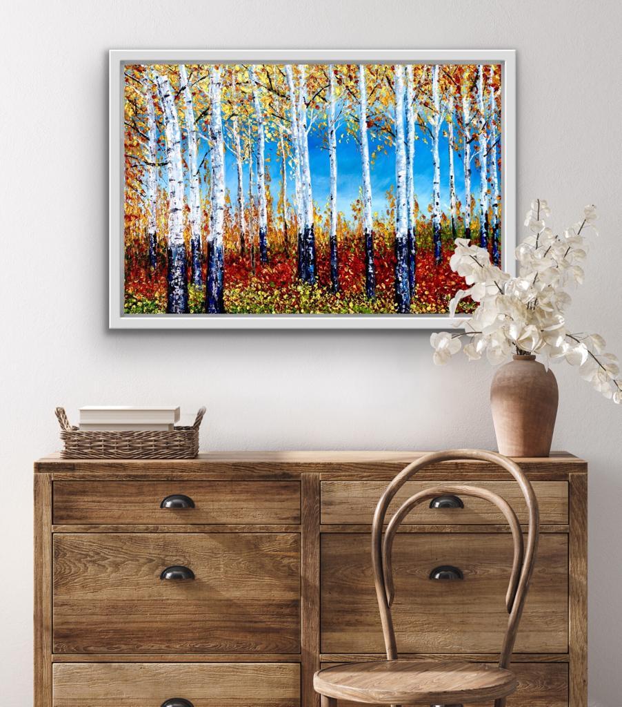 Forest of Dreams, Tree Art, Contemporary Gold Nature Painting, Warm Art, Crisp For Sale 5