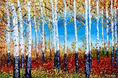 Foresta dei sogni, Arte dell'albero, Pittura contemporanea della natura in oro, Arte calda, Crisp.