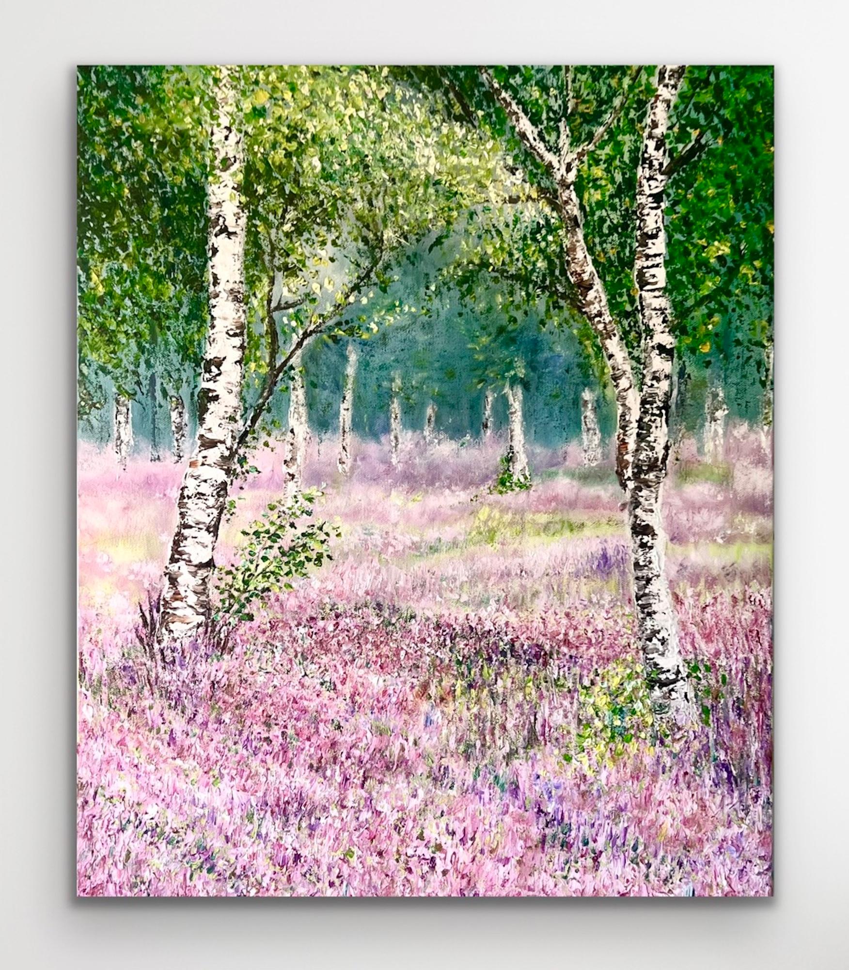 Heather Bloom, Pittura in stile impressionista, Opera d'arte paesaggistica, Albero d'arte - Painting Contemporaneo di Sophia Chalklen 