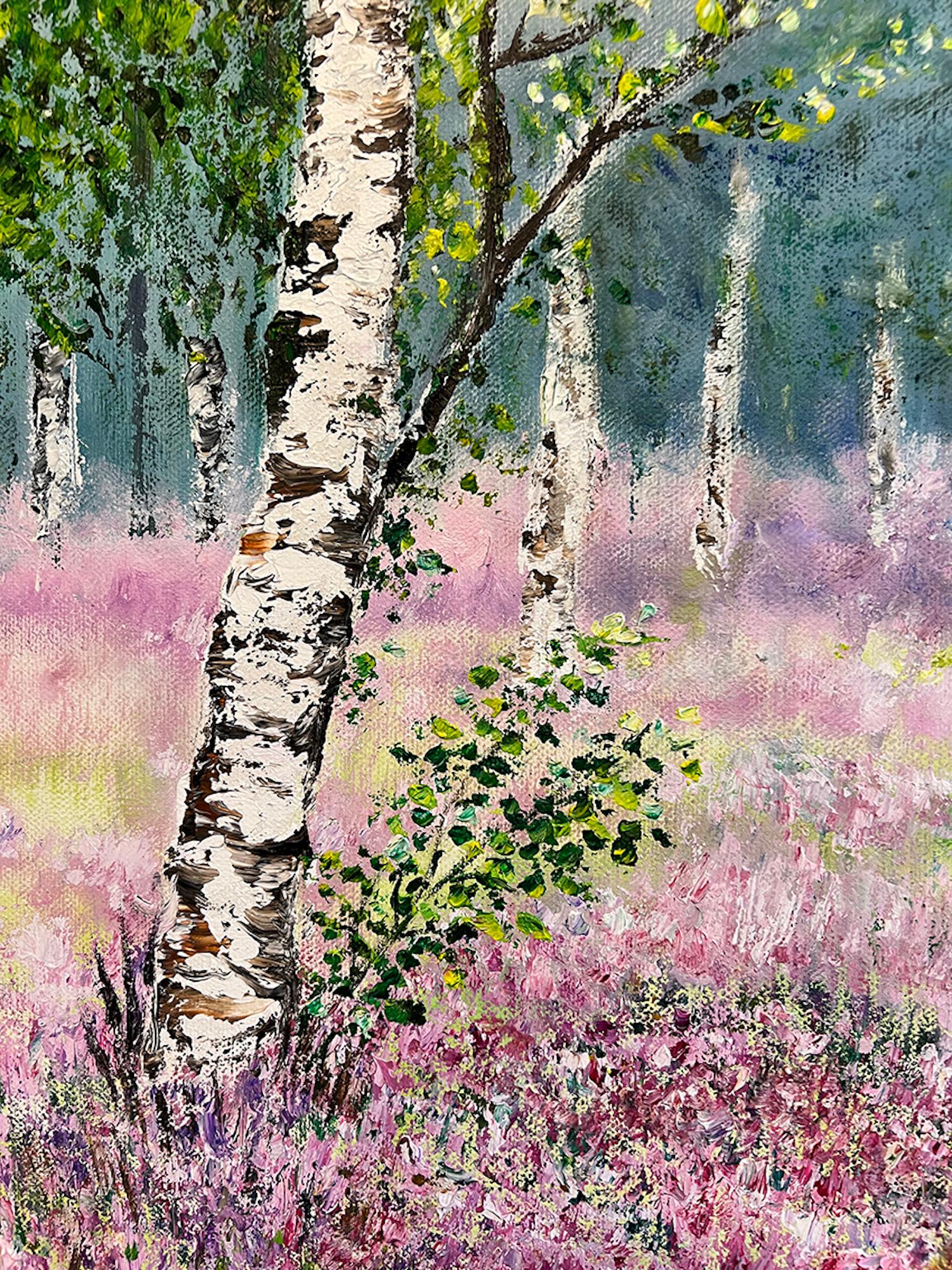 Heather Bloom, Impressionist Style Painting, Landscape Artwork, Tree Art For Sale 1