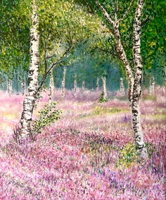 Heather Bloom, Impressionist Style Painting, Landscape Artwork, Tree Art