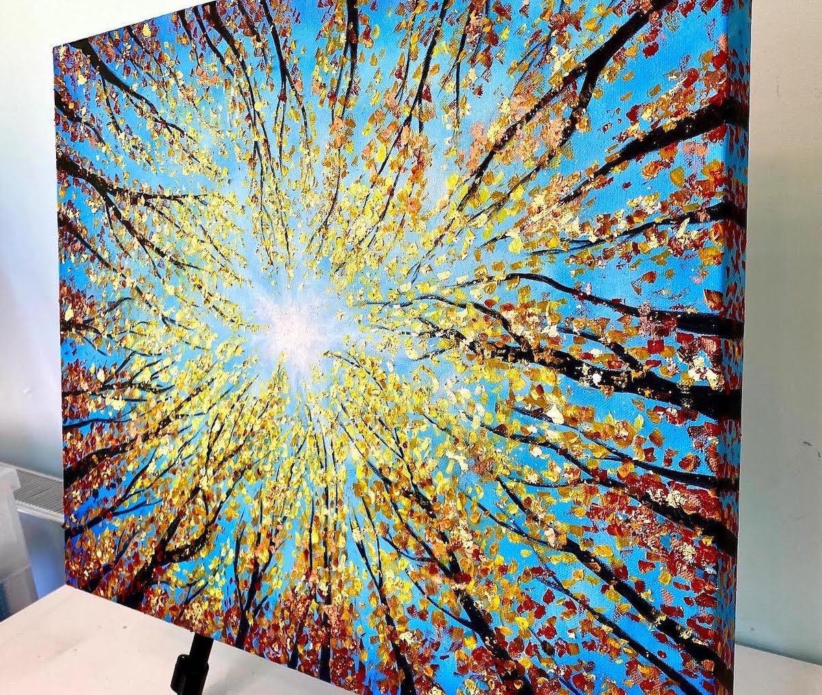 Reach for the Light by Sophia Chalklen, Original painting, Landscape, Tree art - Contemporary Painting by Sophia Chalklen 