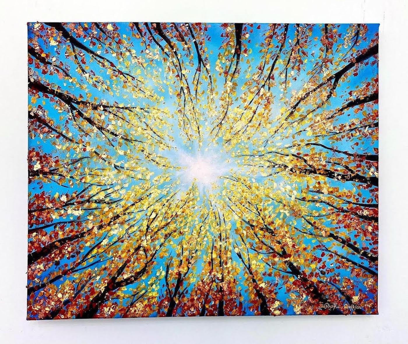 Sophia Chalklen  Abstract Painting - Reach for the Light by Sophia Chalklen, Original painting, Landscape, Tree art