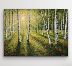“Il risveglio del bosco”, dipinto originale, paesaggio, contemporaneo