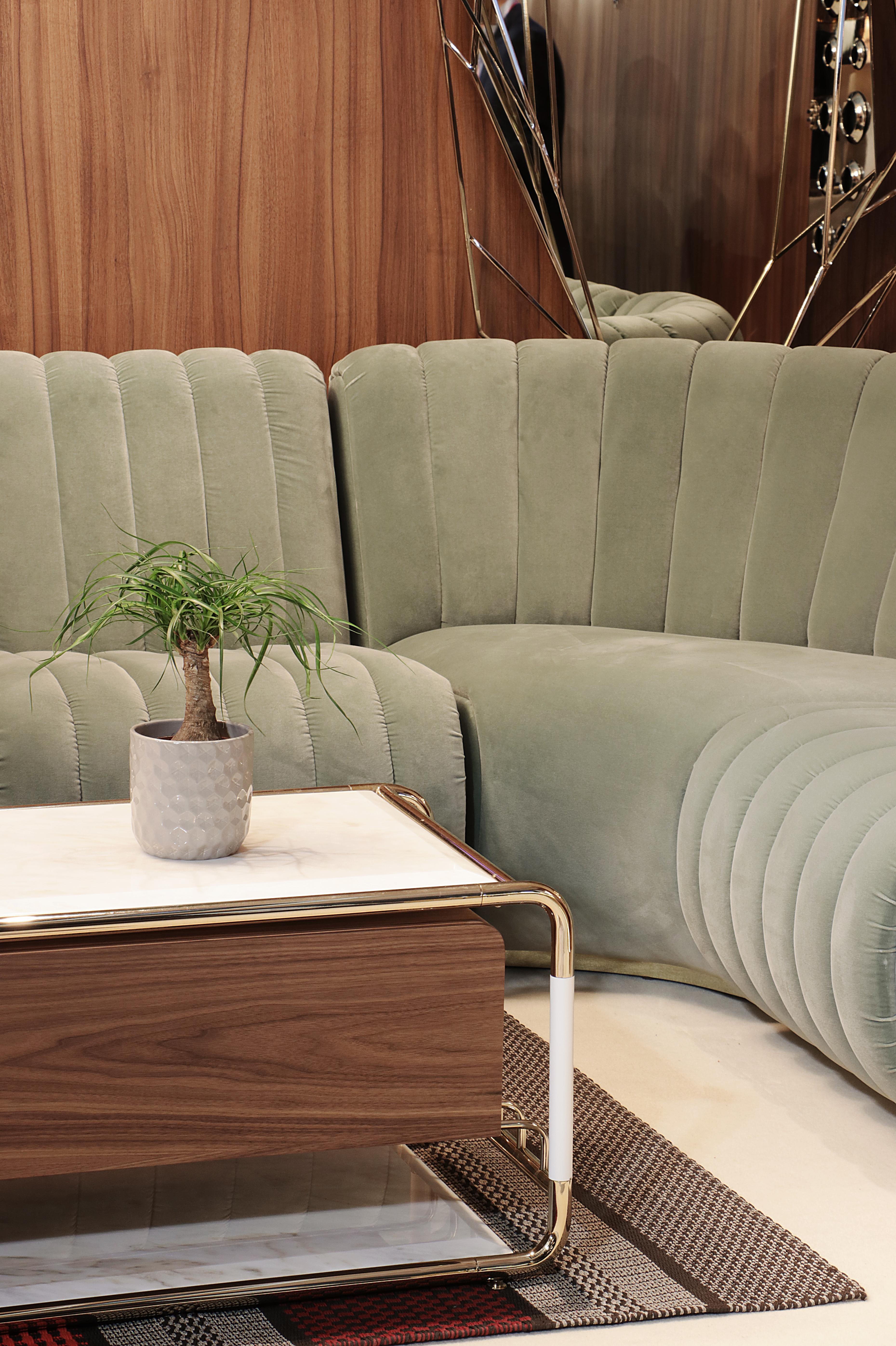 Sophia Corner Sofa in Mint Green Velvet In New Condition For Sale In New York, NY