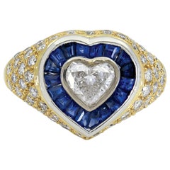 Retro Sophia D. 0.66 Carat Center Heart Diamond with Blue Sapphires Dome Ring 