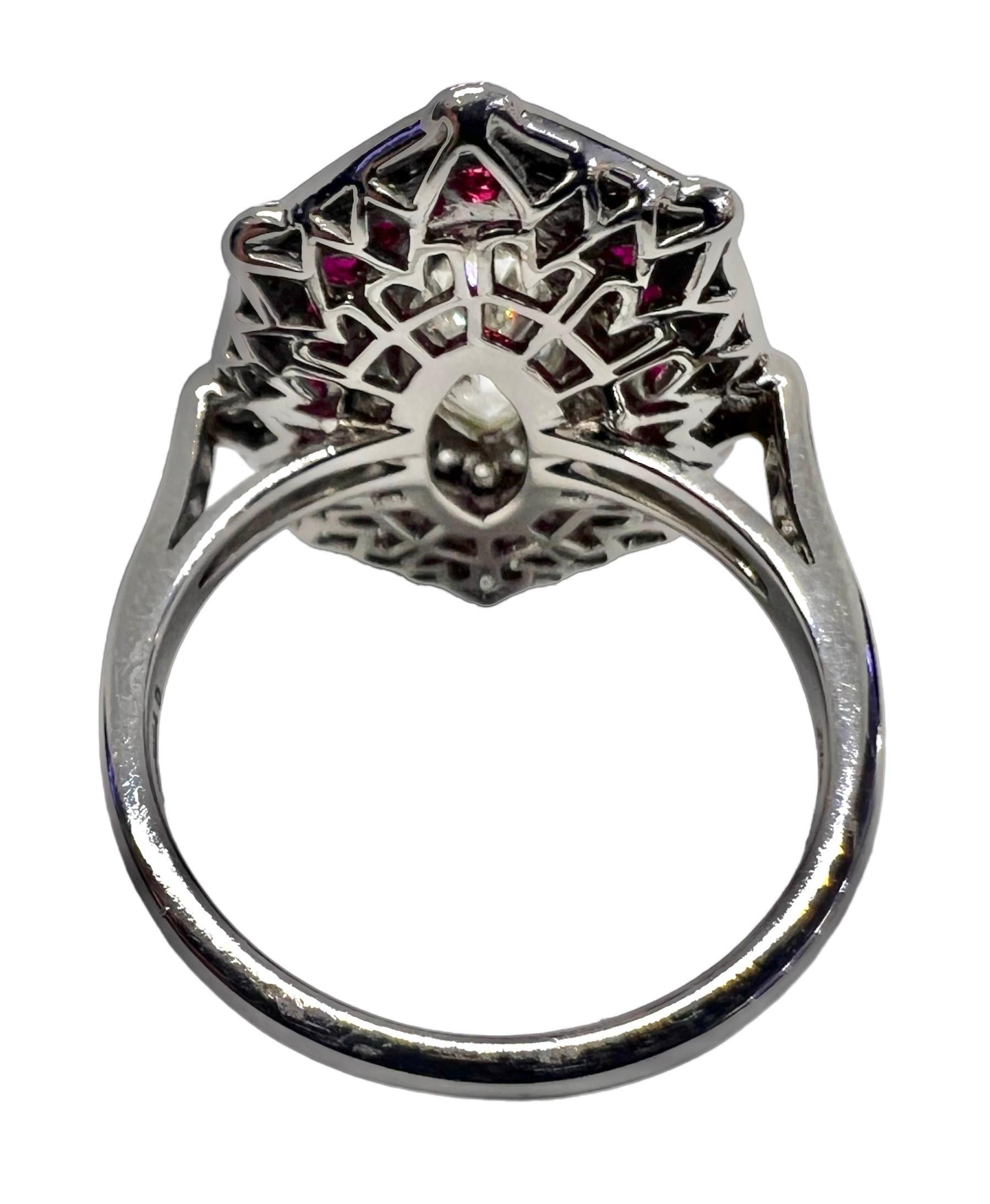 Marquise Cut Sophia D. 1.01 Marquise Diamond & Ruby Art Deco Ring For Sale
