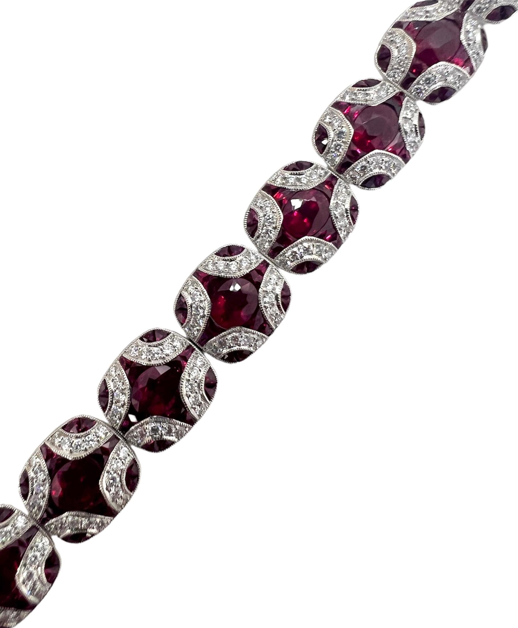 Art Deco Sophia D. 10.55 Carats Ruby and Diamond Bracelet For Sale