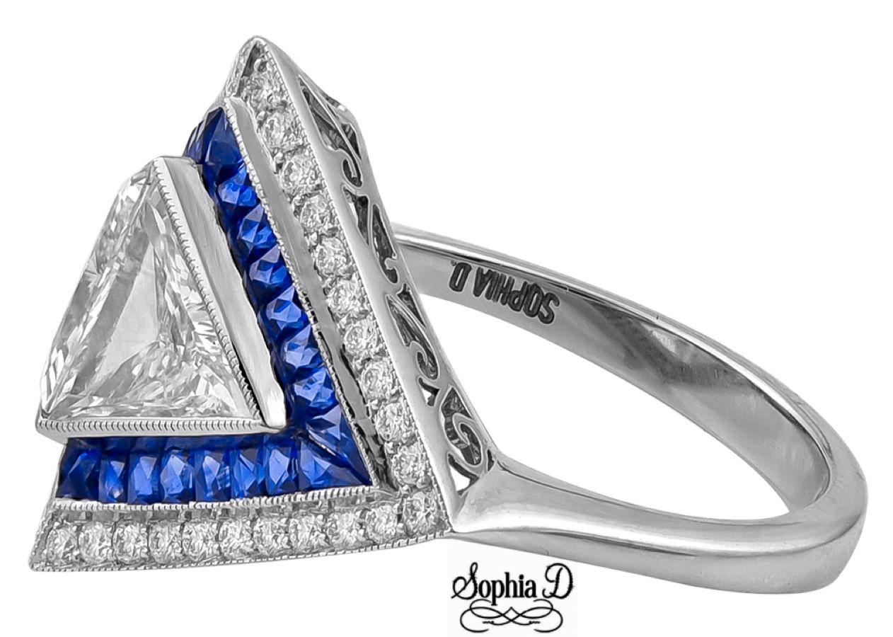 Sophia D. 1.07 Carat Diamond and Blue Sapphire Art Deco Ring In New Condition For Sale In New York, NY