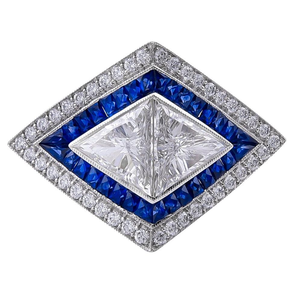 Sophia D. 1.07 Carat Diamond and Blue Sapphire Art Deco Ring For Sale