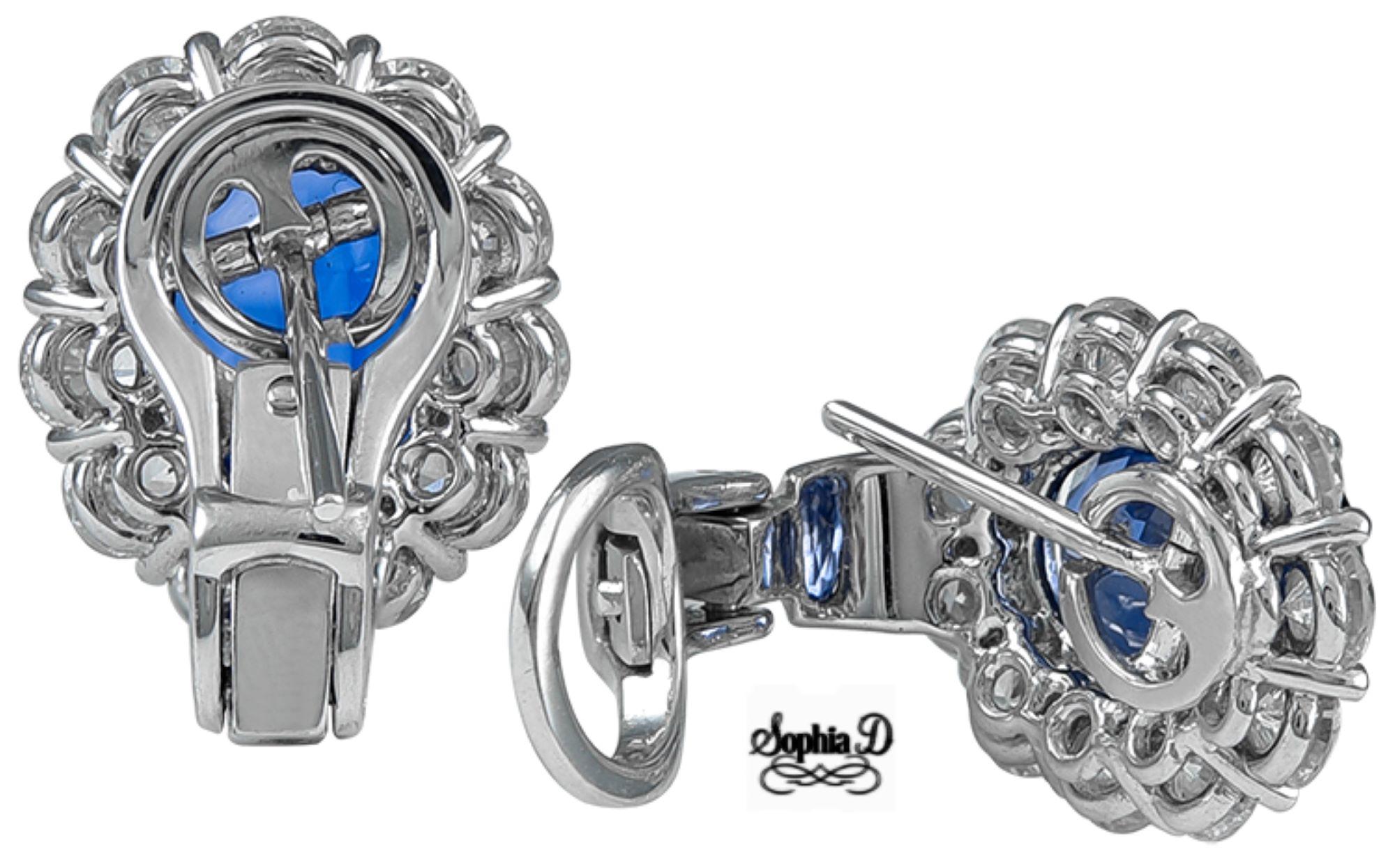 Oval Cut Sophia D. 10.74 Carat Blue Sapphire and Diamond Earrings For Sale