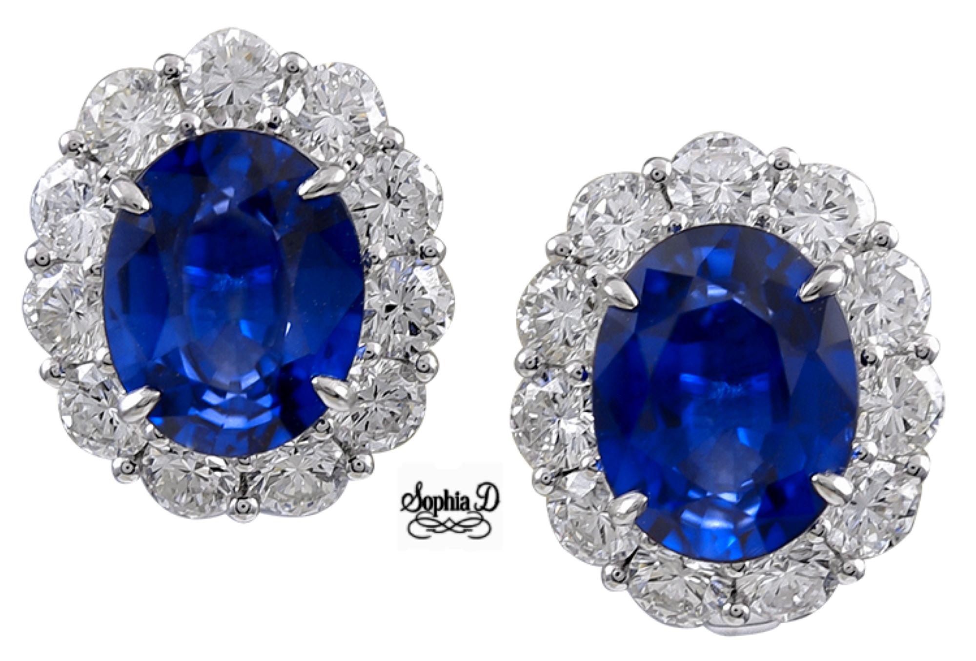 Sophia D. 10.74 Carat Blue Sapphire and Diamond Earrings In New Condition For Sale In New York, NY