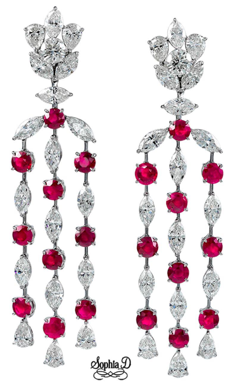 Sophia D. 11.61 Carat Ruby and 17.01 Carat Diamond Platinum Earrings In New Condition For Sale In New York, NY