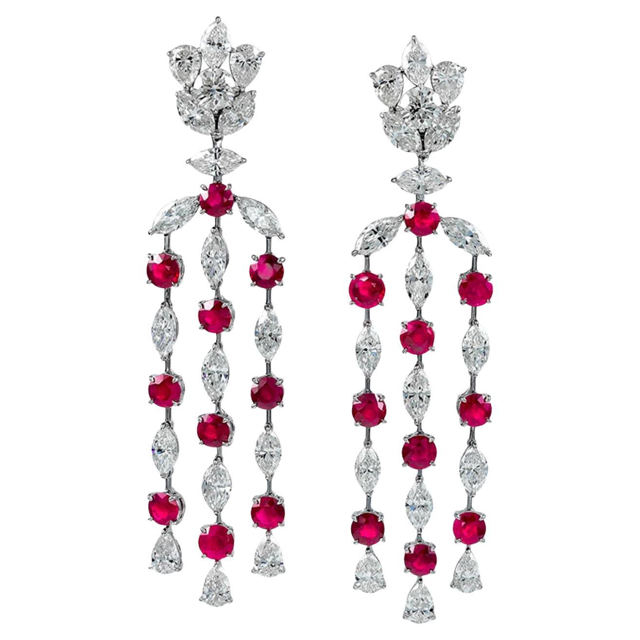 Sophia D. 11.61 Carat Ruby and 17.01 Carat Diamond Platinum Earrings For Sale