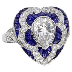 Sophia D. 1,20 Karat birnenförmiger Diamant und blauer Saphir Ring 