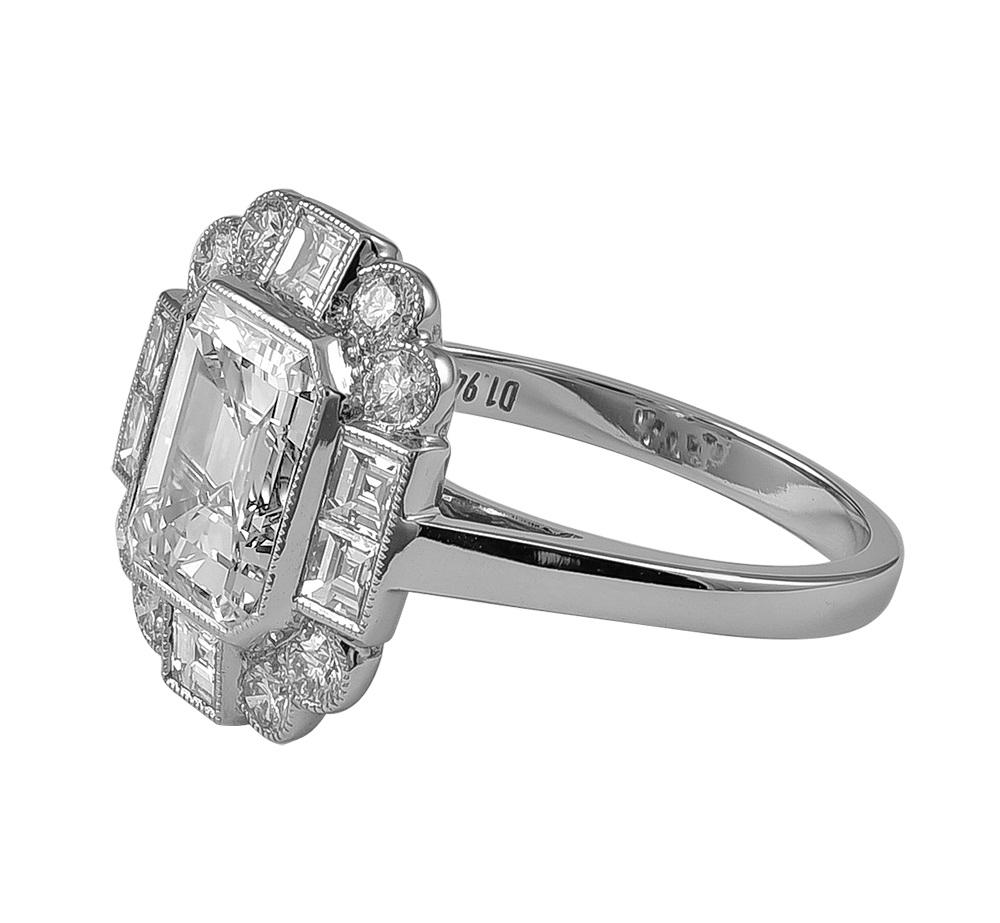 Sophia D. Art Deco inspired platinum ring  that features a center stone that weighs a total of 1.30 carat. Surrounded  and accentuated with square cut and round diamonds that is approximately 0.57 carats.

Sophia D by Joseph Dardashti LTD has been