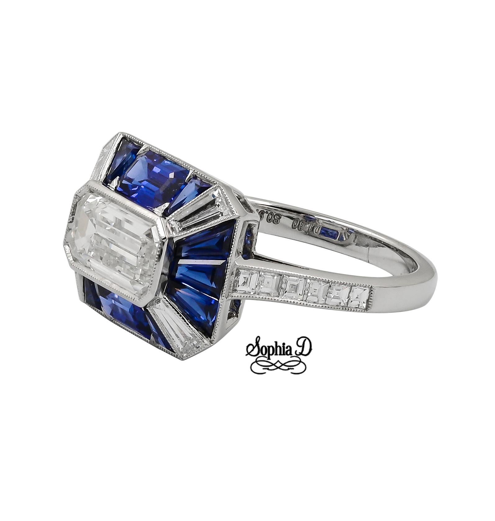 Baguette Cut Sophia D. 1.30 Carat Diamond Art Deco Style Platinum Ring  For Sale