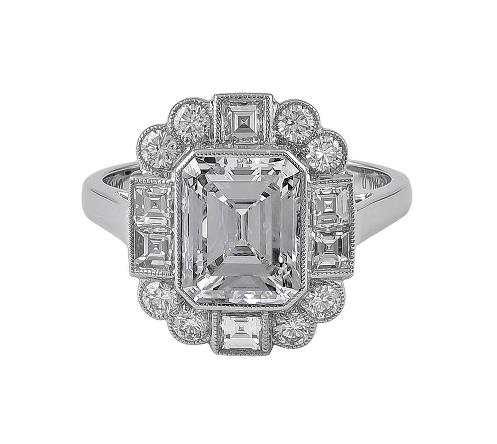 Sophia D. 1.30 Carat Diamond Art Deco Platinum Ring  In New Condition For Sale In New York, NY