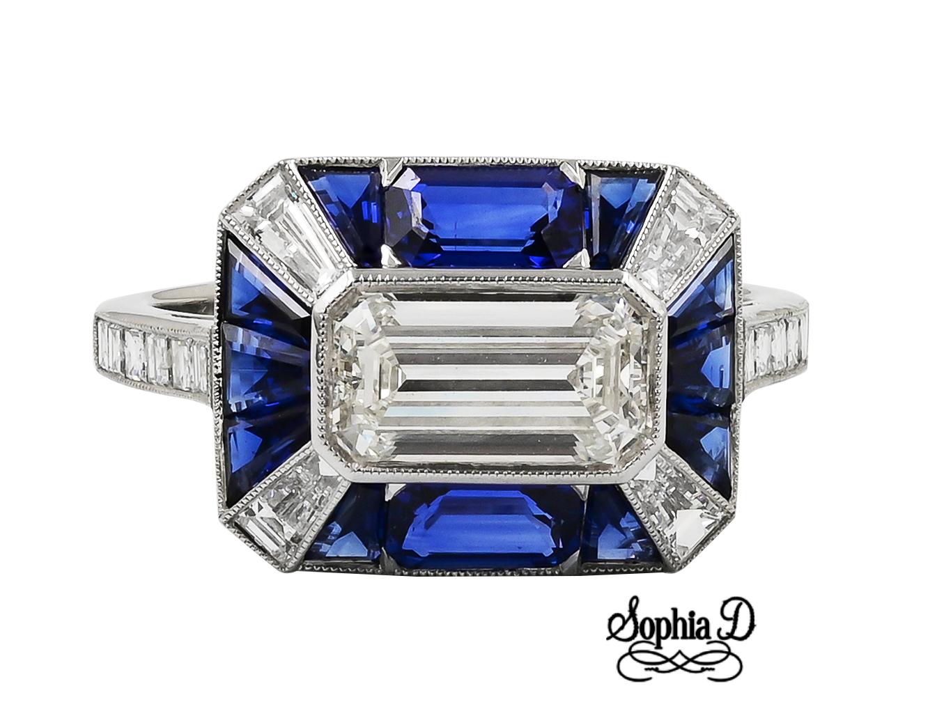 Sophia D. 1.30 Carat Diamond Art Deco Style Platinum Ring  In New Condition For Sale In New York, NY