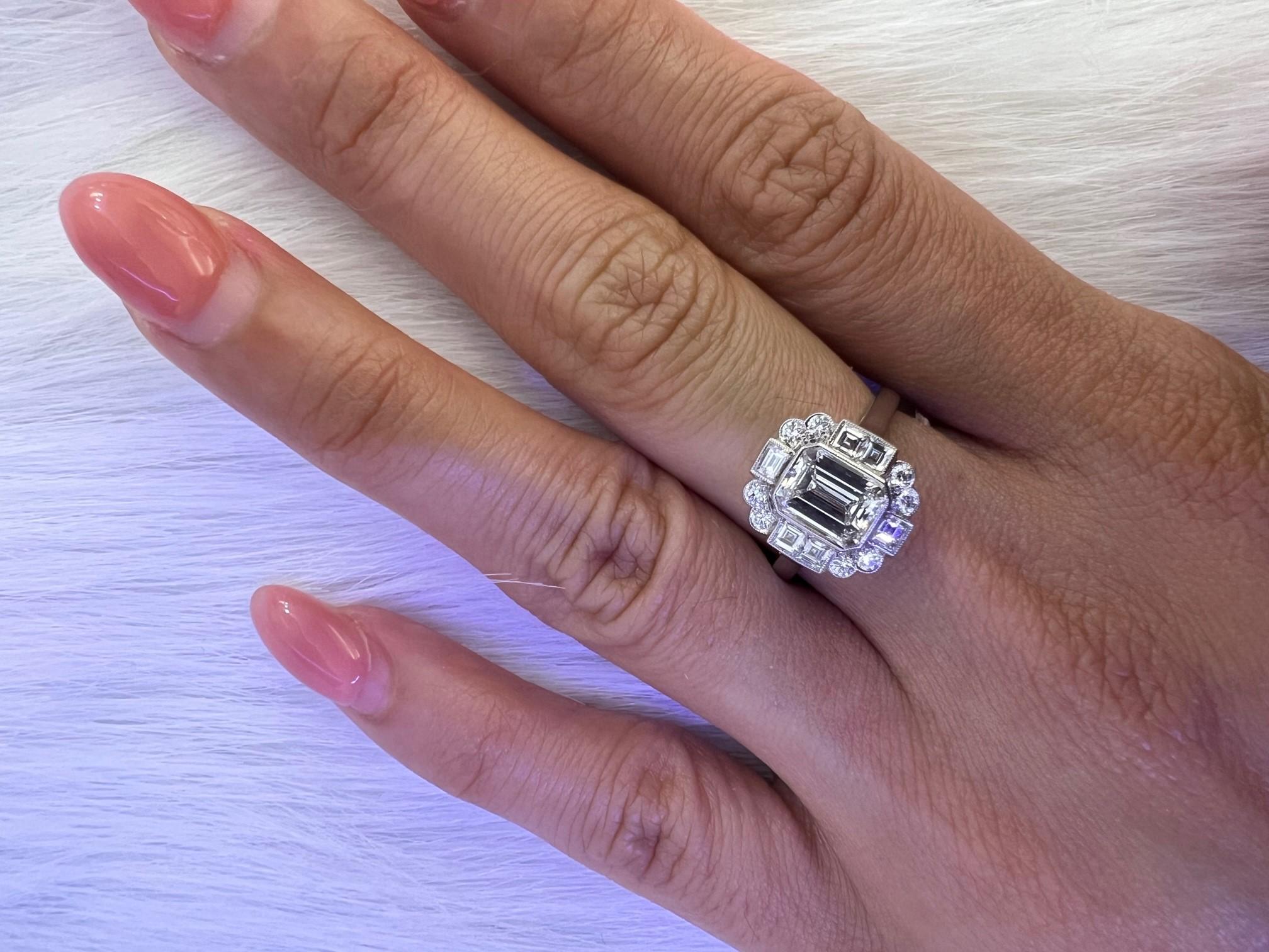 Women's or Men's Sophia D. 1.30 Carat Diamond Art Deco Platinum Ring  For Sale