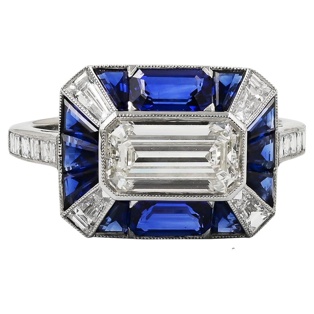 Sophia D. 1.30 Carat Diamond Art Deco Style Platinum Ring  For Sale