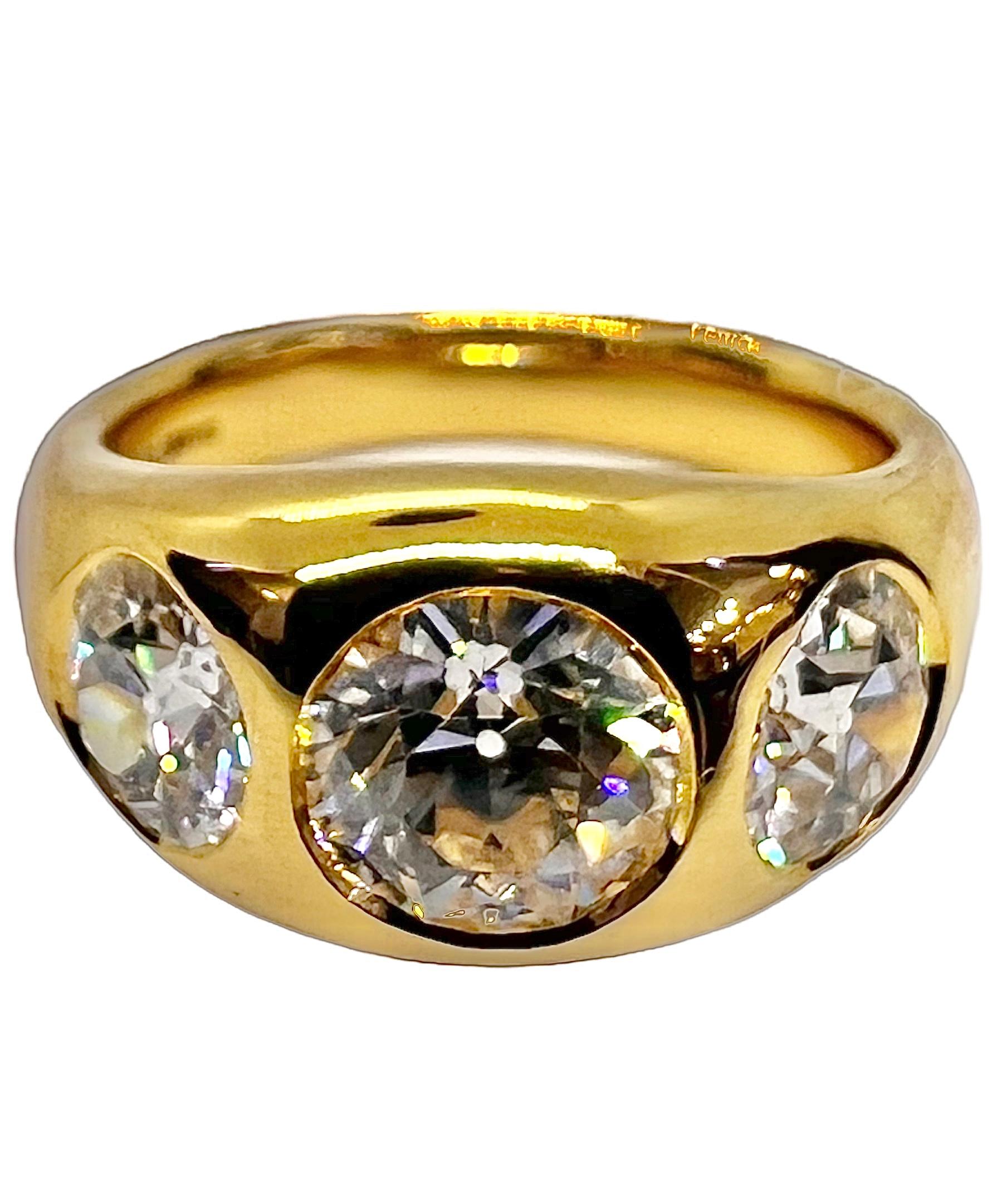 Diamond ring set in 18K yellow gold with 1.30 carat diamond, 0.72 carat ISI1 diamond and 0.72 carat HS12 carat diamond. 

Sophia D by Joseph Dardashti LTD has been known worldwide for 35 years and are inspired by classic Art Deco design that merges