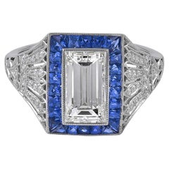 Sophia D. 1.34 Carat Diamond and Sapphire Art Deco Platinum Ring