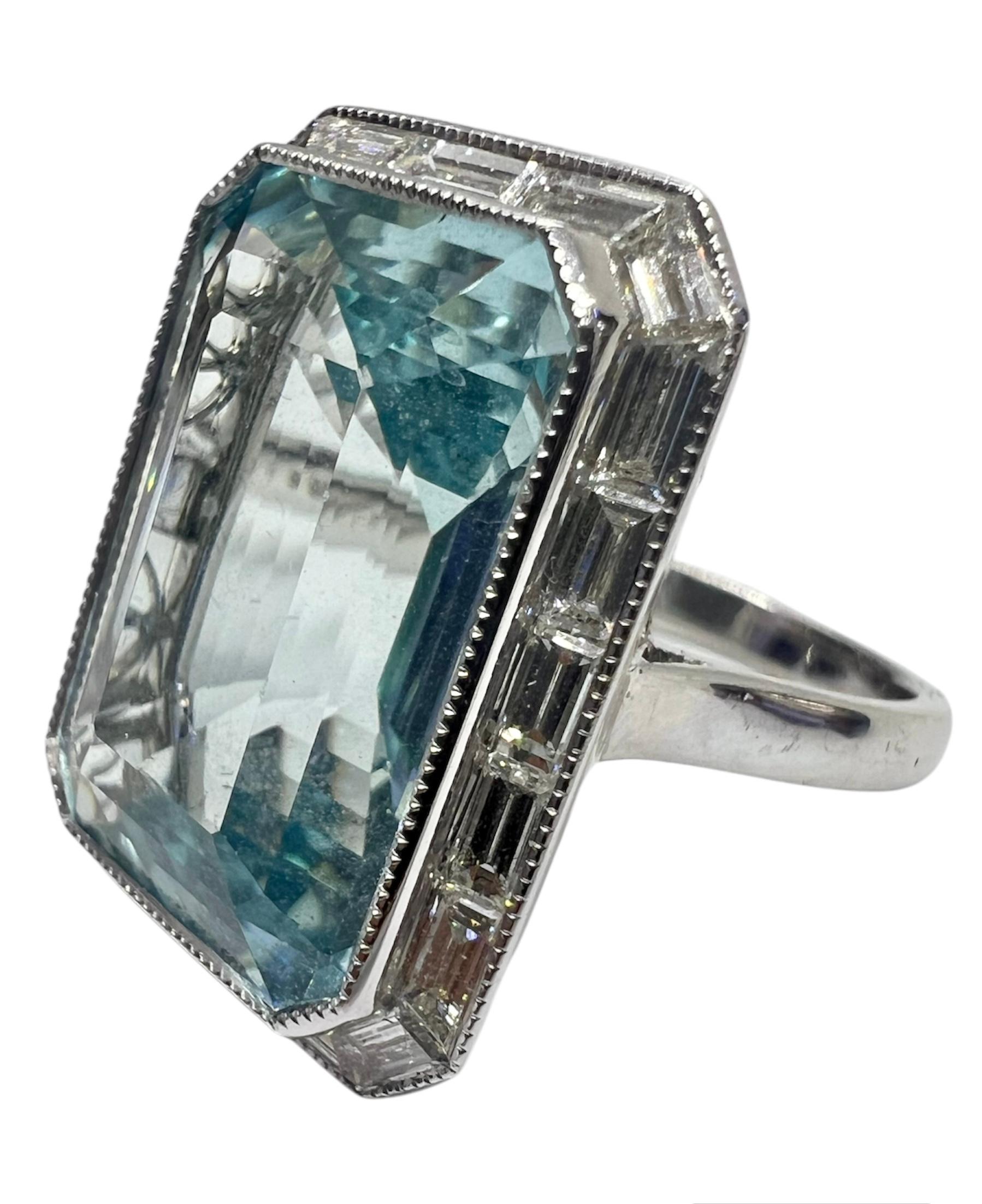 Platinum ring with 14.14 carat aquamarine and 1.43 carat diamond.

Sophia D by Joseph Dardashti LTD has been known worldwide for 35 years and are inspired by classic Art Deco design that merges with modern manufacturing techniques.
