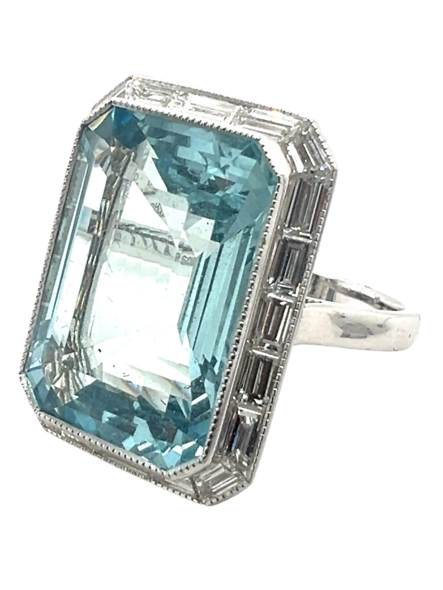 Art Deco Sophia D. 14.14 Carat Aquamarine Ring For Sale