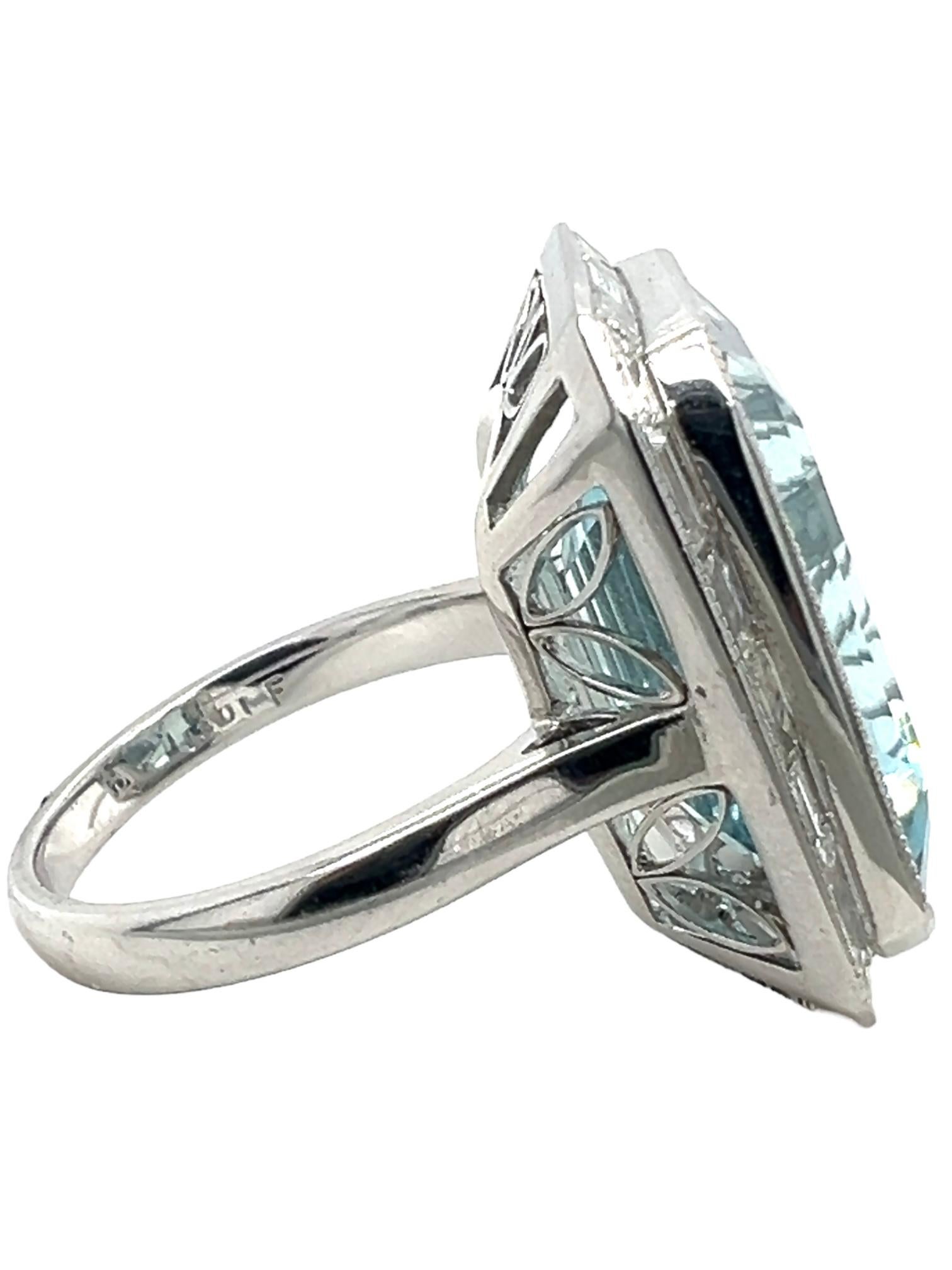 Emerald Cut Sophia D. 14.14 Carat Aquamarine Ring For Sale