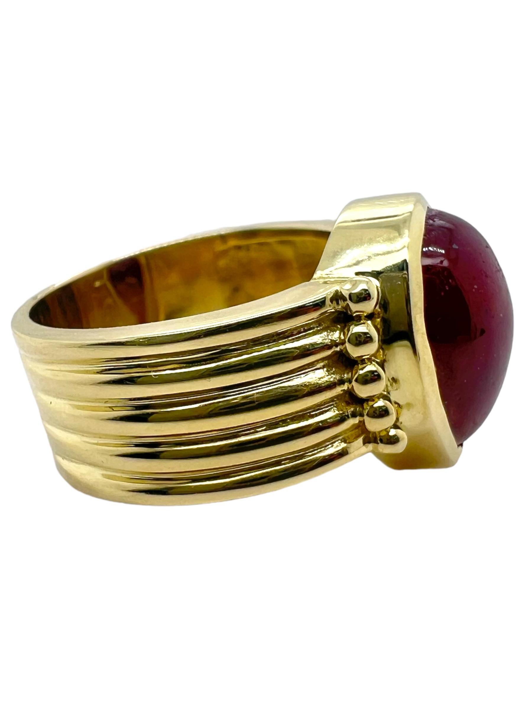 Pear Cut Sophia D. 14K Ruby Cabochon Ring For Sale
