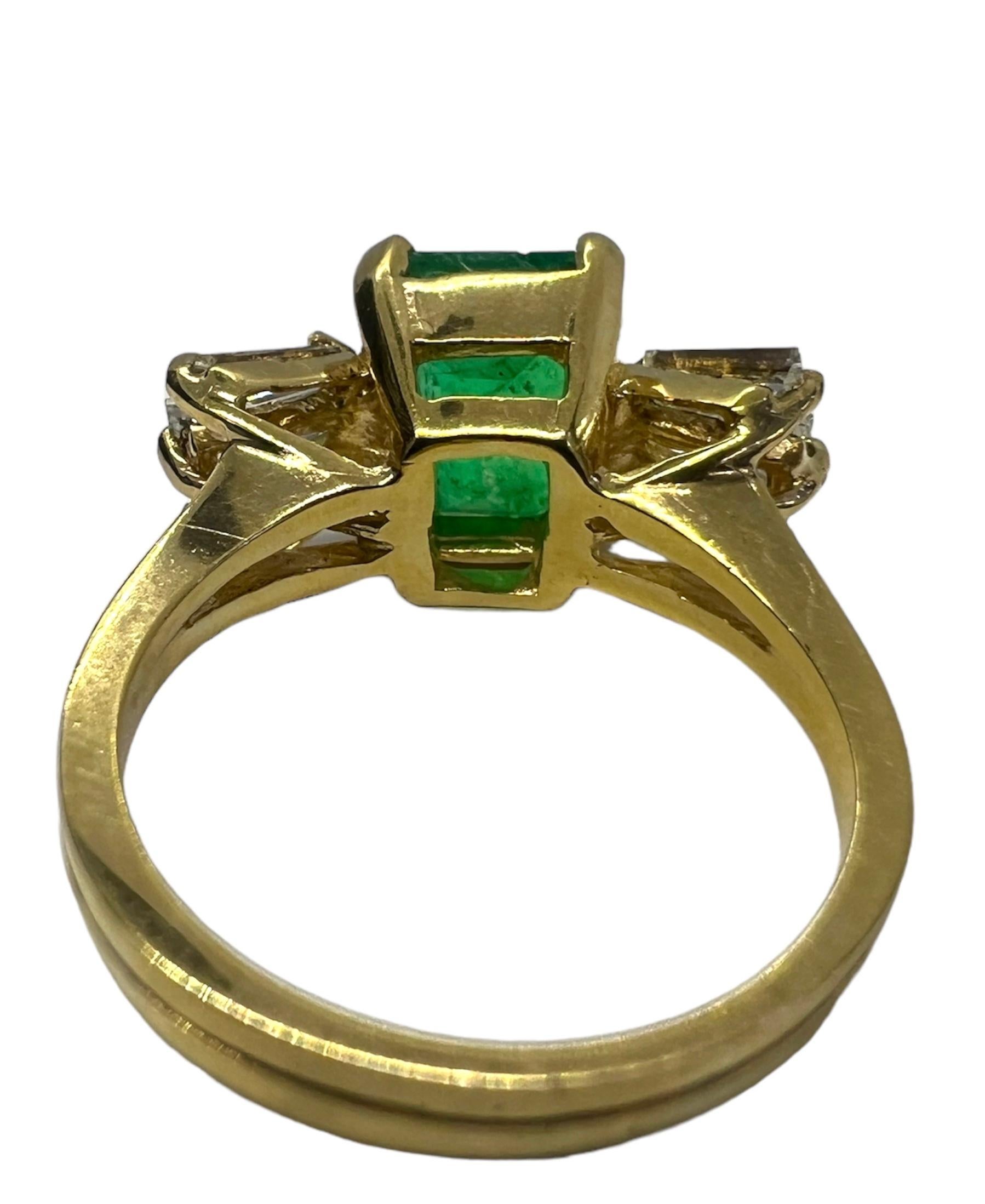 Emerald Cut Sophia D. 14K Yellow Gold Emerald and Diamond Ring For Sale
